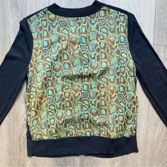 RACHEL Rachel Roy Snakeskin Print Button Cardigan Sweater Green Navy Size Small - Picture 8 of 15